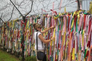 Hanging a ribbon for peace