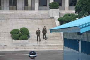 North Korean soldiers coming down the stairs